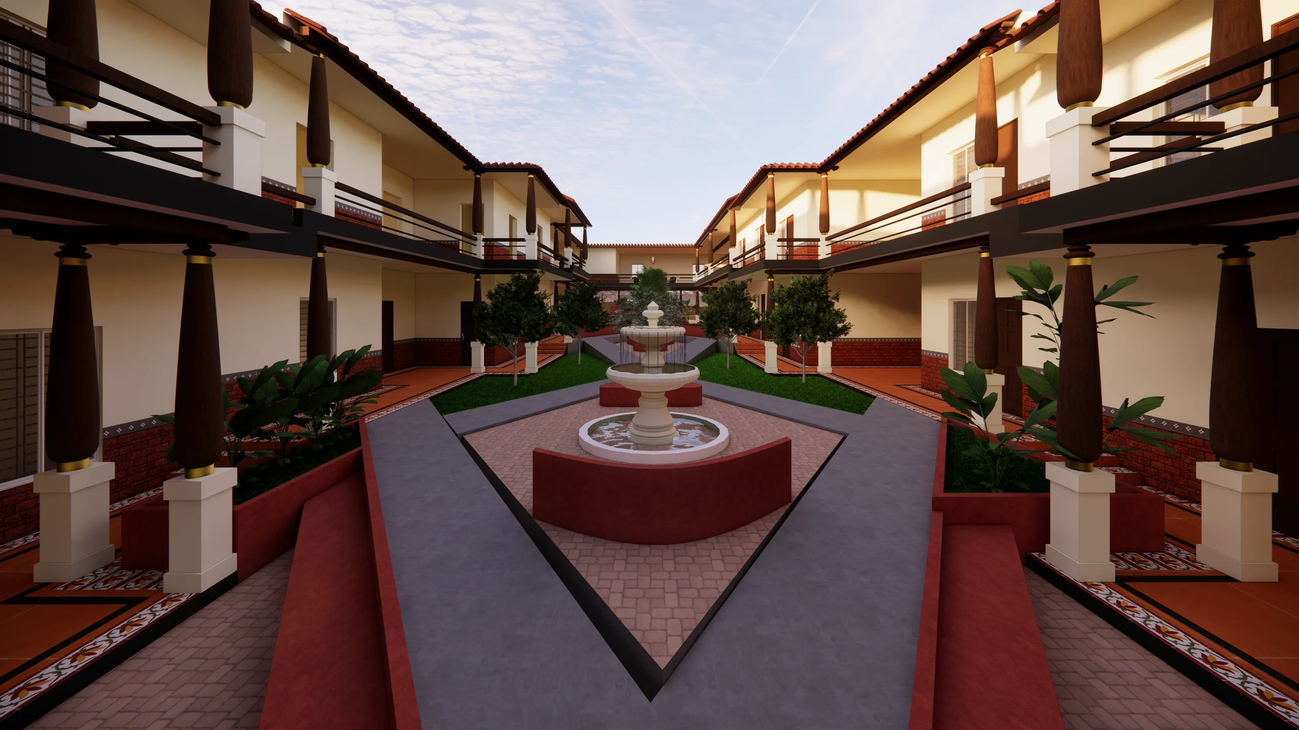 Stepwell and rainwater harvesting architectural rendering